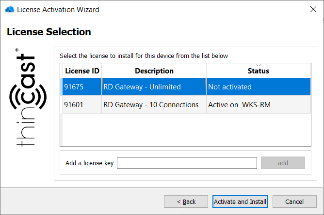 License selection