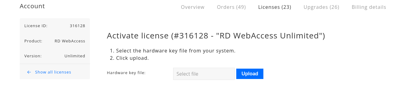Hardware key upload