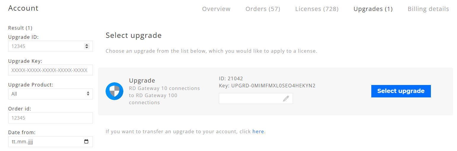 Upgrade License List
