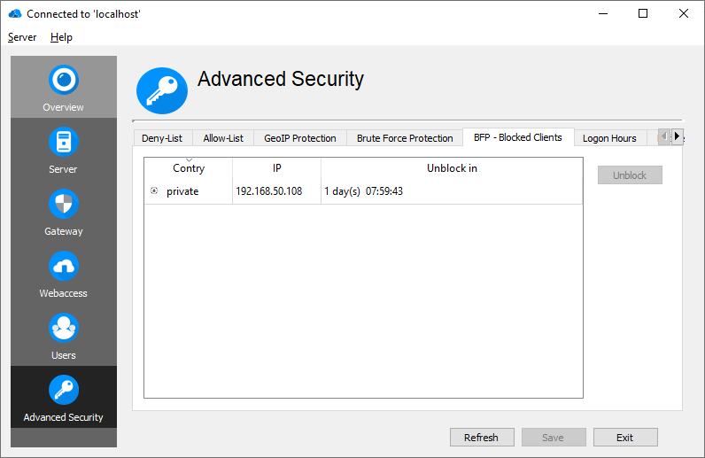 RD Advanced Security Brute Force Protection - Blocked Clients