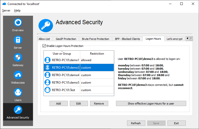 RD Advanced Security Logon Hours