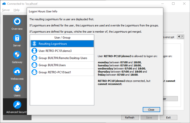 RD Advanced Security Logon Hours - Effective Logon Hours
